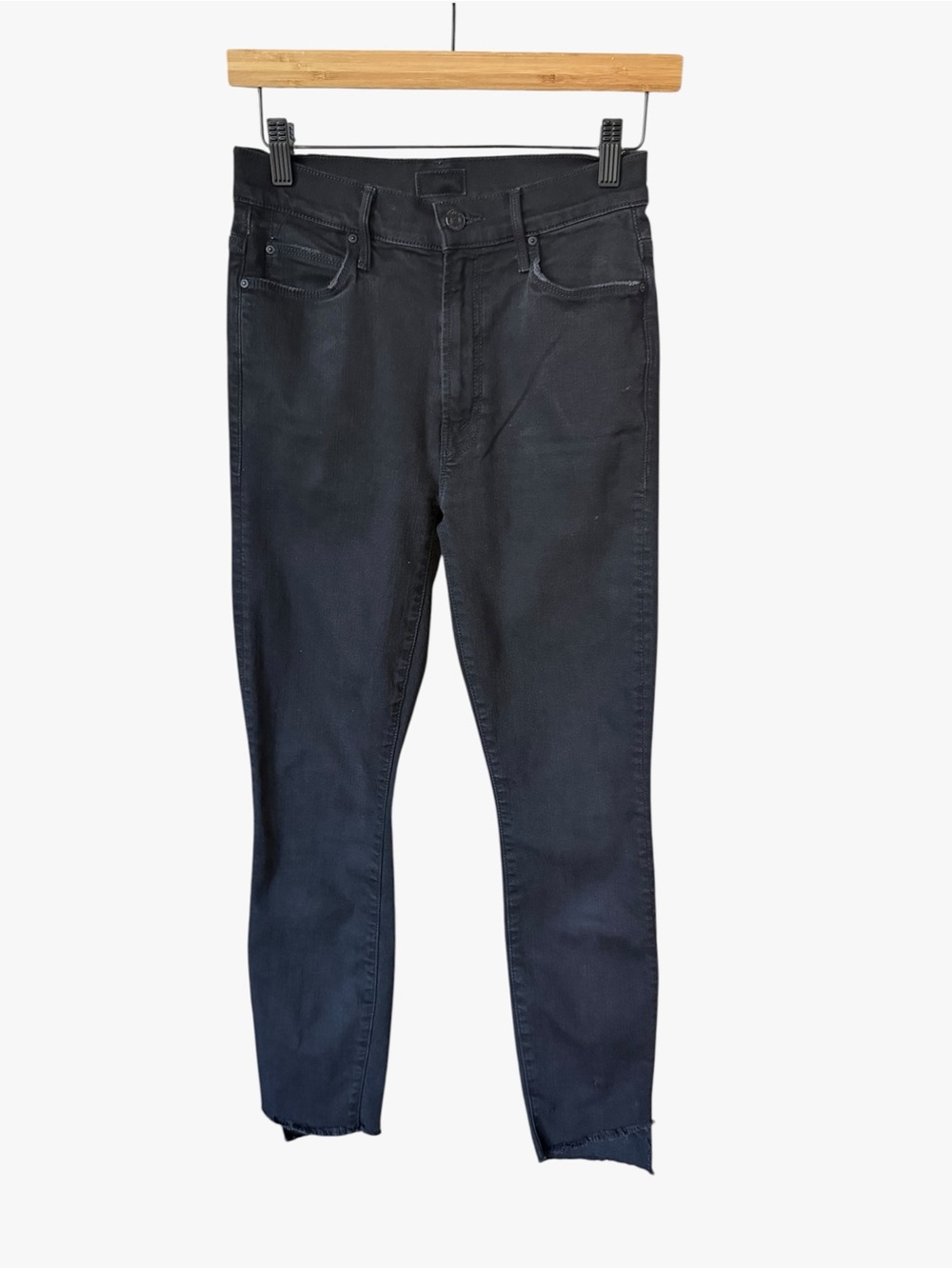 MOTHER womens ankle step fray Skinny Jeans in Washed Black